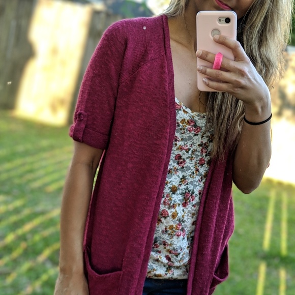 Sparkle & Fade Sweaters - Maroon cardigan